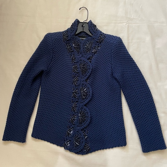 Emporio Armani Navy Blue Women's Sweater with Felt Detailing - Picture 1 of 4